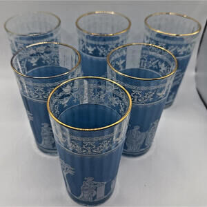 Jeannette Glass Company Hellenic Blue Tumblers, Set of 6, !950-1960,